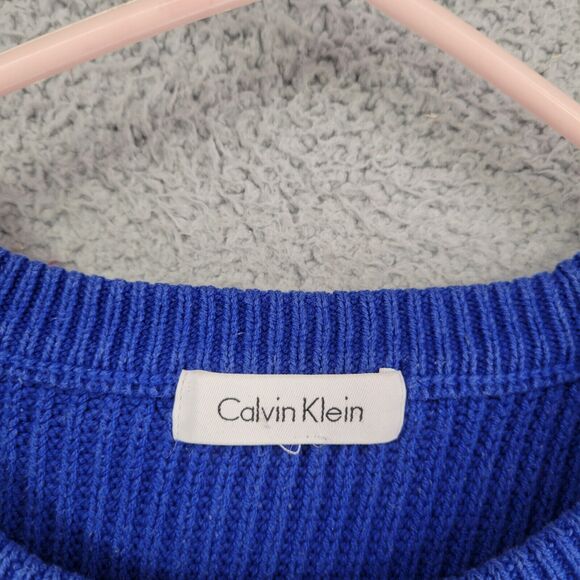 Calvin Klein Sweater Womens L Blue Ribbed Preppy Y2K Knit Side Zip Crew Neck - Picture 5 of 7